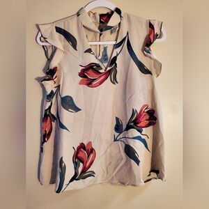 WestMoon Cream Floral Blouse with Ruffle Sleeves Size Small
